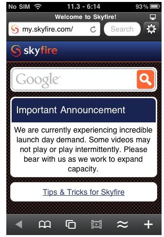 skyfire start page