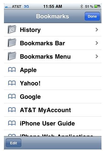 iPhone bookmarks