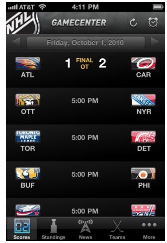 NHL GameCenter 2010 iPhone App