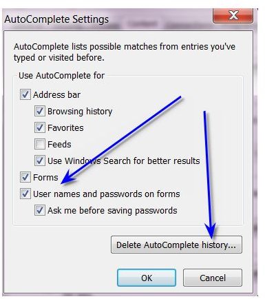 Internet Explorer AutoComplete Settings