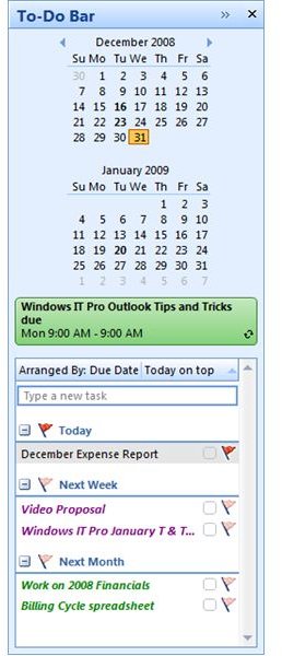 Figure4 - Color Coded Task List on To-Do Bar