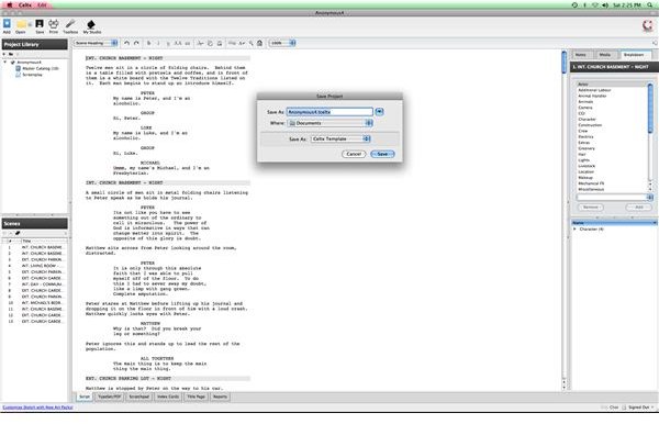 celtx script format settings