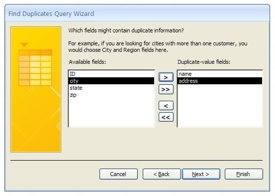 Figure 3 - Choose the Fields for the Access 2007 Find Duplicate Query Wizard