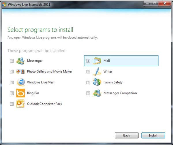 Windows Live Mail Install Screen