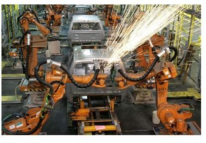 Production line robots welding