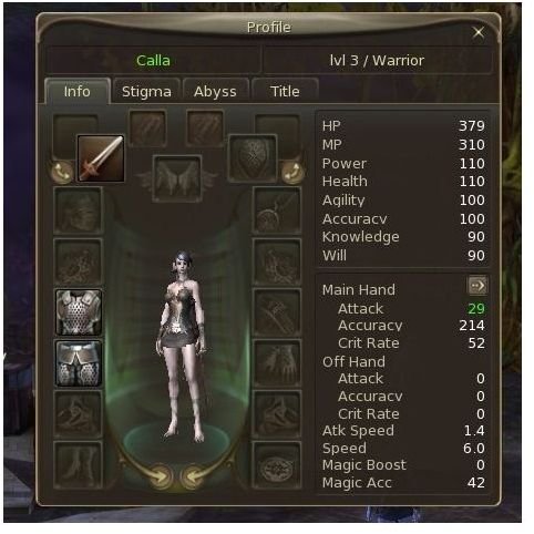 Aion Warrior Gear & Stats