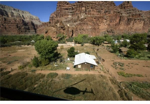 Flying over Supai Village in the Western edge