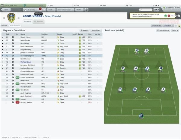 The overview screen, the beginning of Football Manager 2010’s in depth tactical screen.