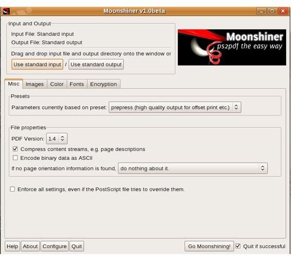 Linux Desktop: Running ps2pdf with Moonshiner