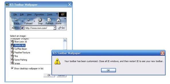 message to close Internet Explorer for new wallpaper