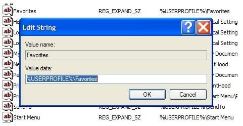 Figure 2 - Internet Explorer 8 Registry Favorites Setting