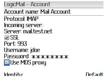 LogicMail account setup