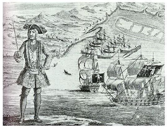 Bartholomew Roberts from 1724 Book History of the Pyrates - wikipedia