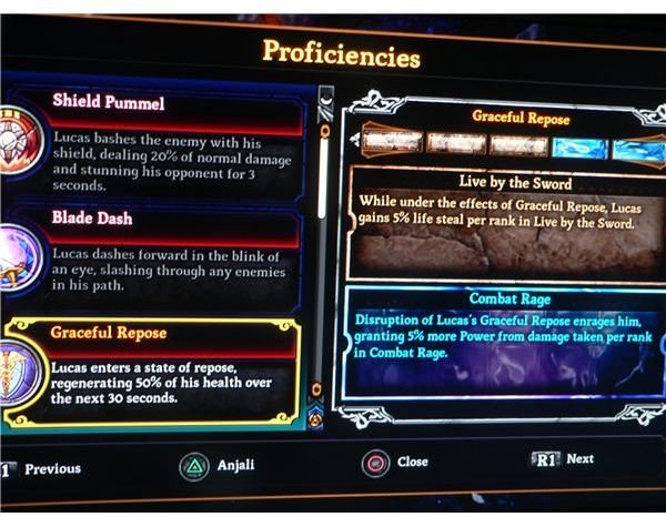 A look at the proficiency screen for Lucas.