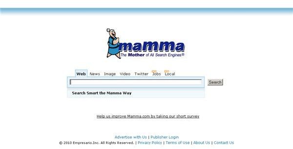 Home Page of Mamma Search Engine