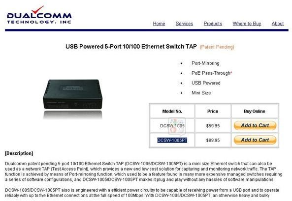 Dualcomm Mini 5-Port 10/100 Ethernet LAN Switch (USB Powered)