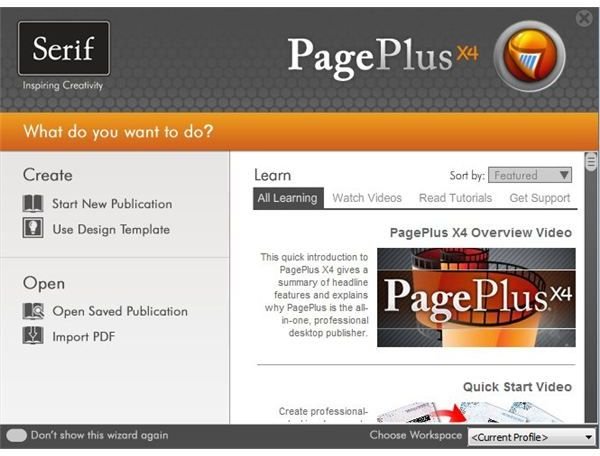 PagePlus Startup Wizard