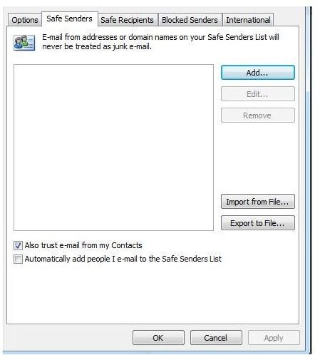 Outlook Safe Sender