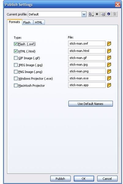 Flash Publish Settings