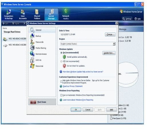 Windows Home Server Settings