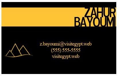 Egyptian travel business card - yellow and black