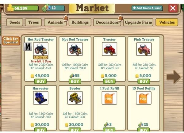 Facebook's FarmVille Vehicles: Farmville Tractor, FarmVille Seeder, FarmVille Harvester, FarmVille Hot Rod Tractor: Using FarmVille Machines and Fuel