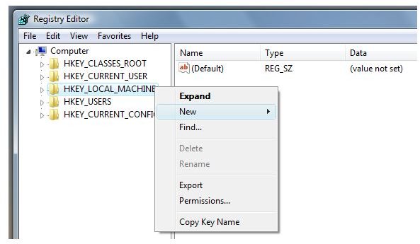 Backing up registry key name in Vista