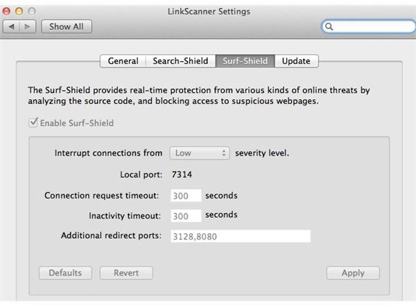 Screenshot of the AVG LinkScanner settings