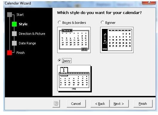 Microsoft Word Calendar Wizard: Jazzy