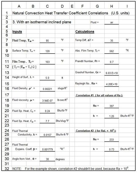 Excel Image Natural Convection Inclined Plane US units