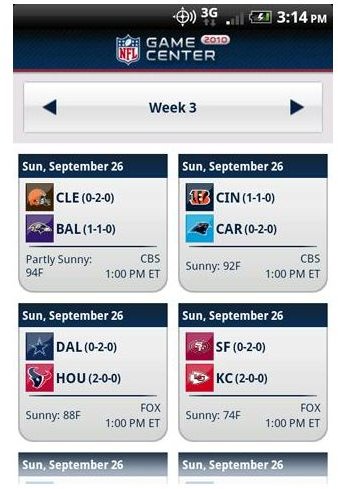 Top 10 Android Sports Apps - NFL.COM Game Center Lite