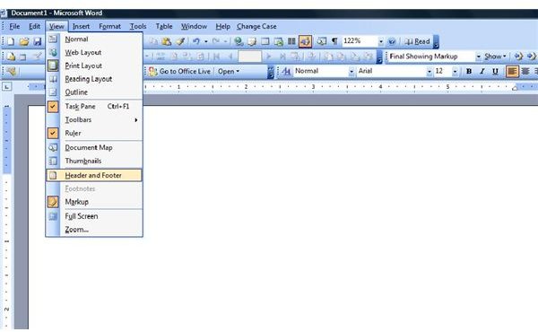 how to create header and footer in word 2003