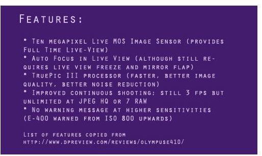 olympus e410 features