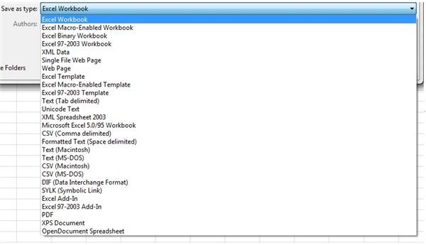 Excel File Types