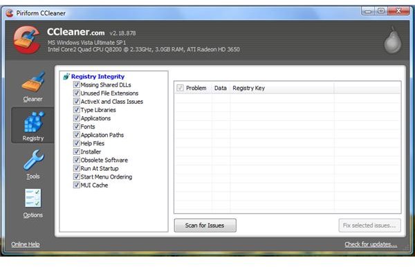 Registry Optimization in CCleaner