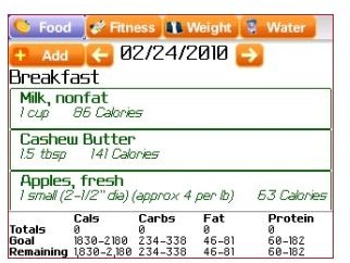 Diet and Calorie Tracker - Free From SparkPeople (BlackBerry diet journal)