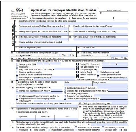 Screenshot IRS Form SS-4
