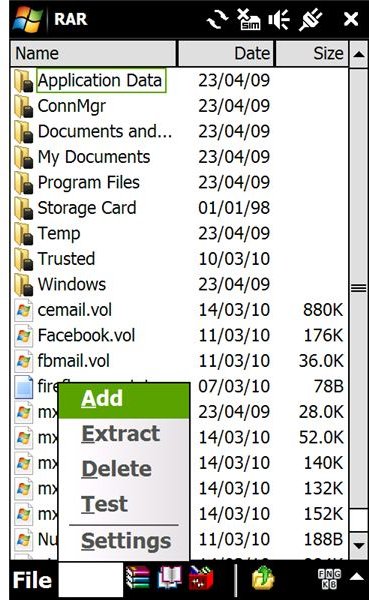 How to zip Windows Mobile smartphone files with Pocket RAR