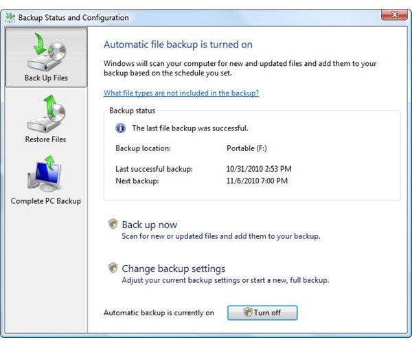 Backup Files Using Vista Backup and Restore Center