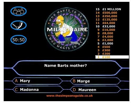 Simpsons Millionaire - simpsons games to play online