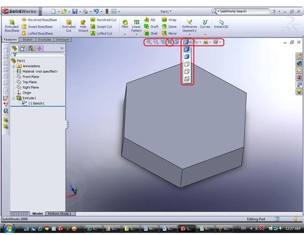 View Menu in SolidWorks 2008 – shaded , wireframe and other views, perspective and shadows, performing sections - by John Sinitsky