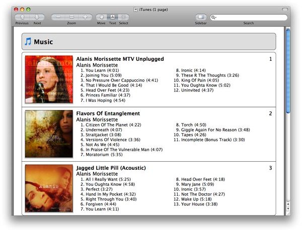 A PDF version of your playlist or iTunes library