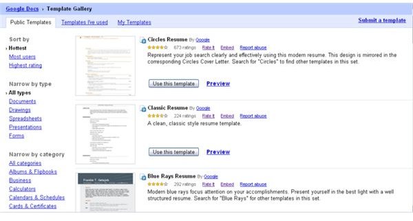 Google Resume Template Gallery