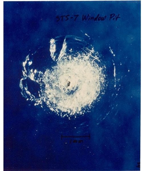 Debris Impact on Space Shuttle Endeavour Window in 2000. (Image Courtesy of NASA)