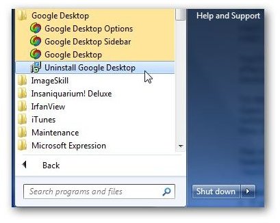 Uninstall Google Desktop
