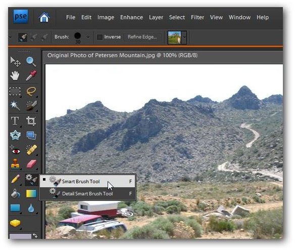 Location of the Smart Brush Tool in Photoshop Elements 7