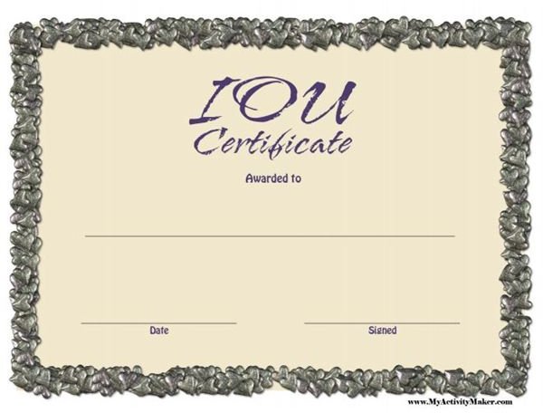 Free Printable IOU Certificates