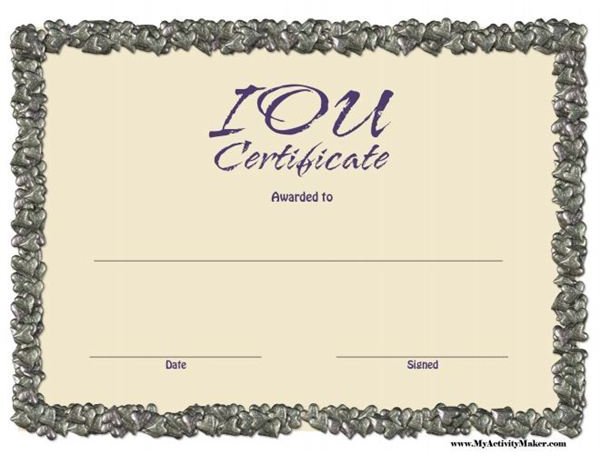 Printable Iou Birthday Certificate