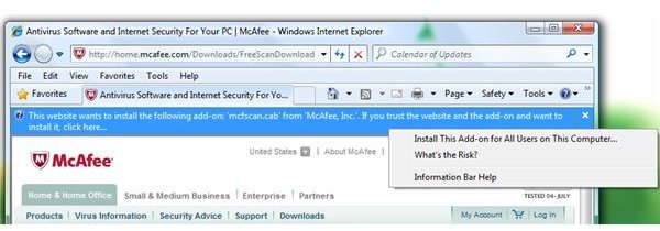 ActiveX install prompt for FreeScan by McAfee