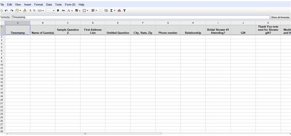 Wedding Google Doc 7 Shared Form in Excel type format